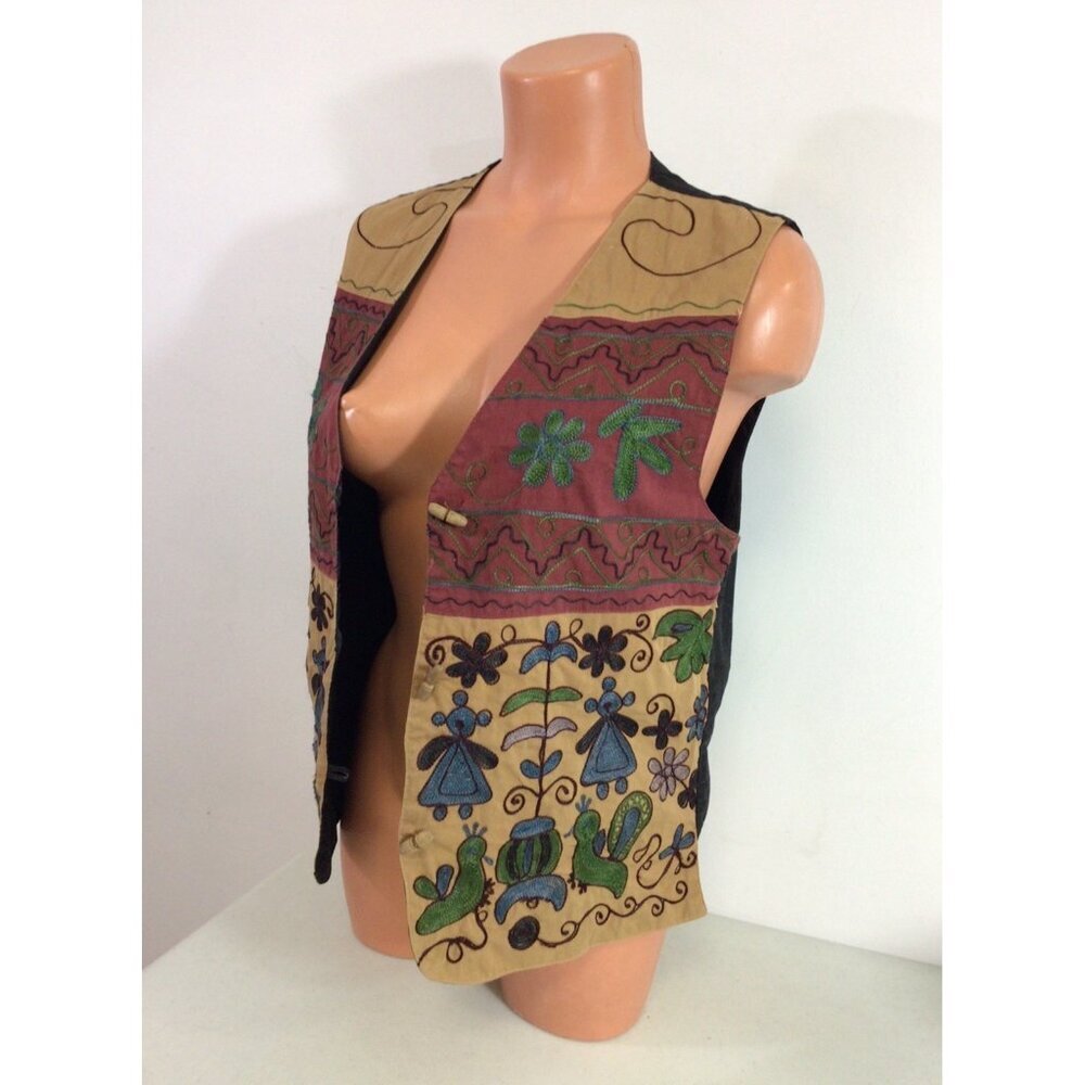 Vintage Liz Wear Embroidered Vest Native Womens Small